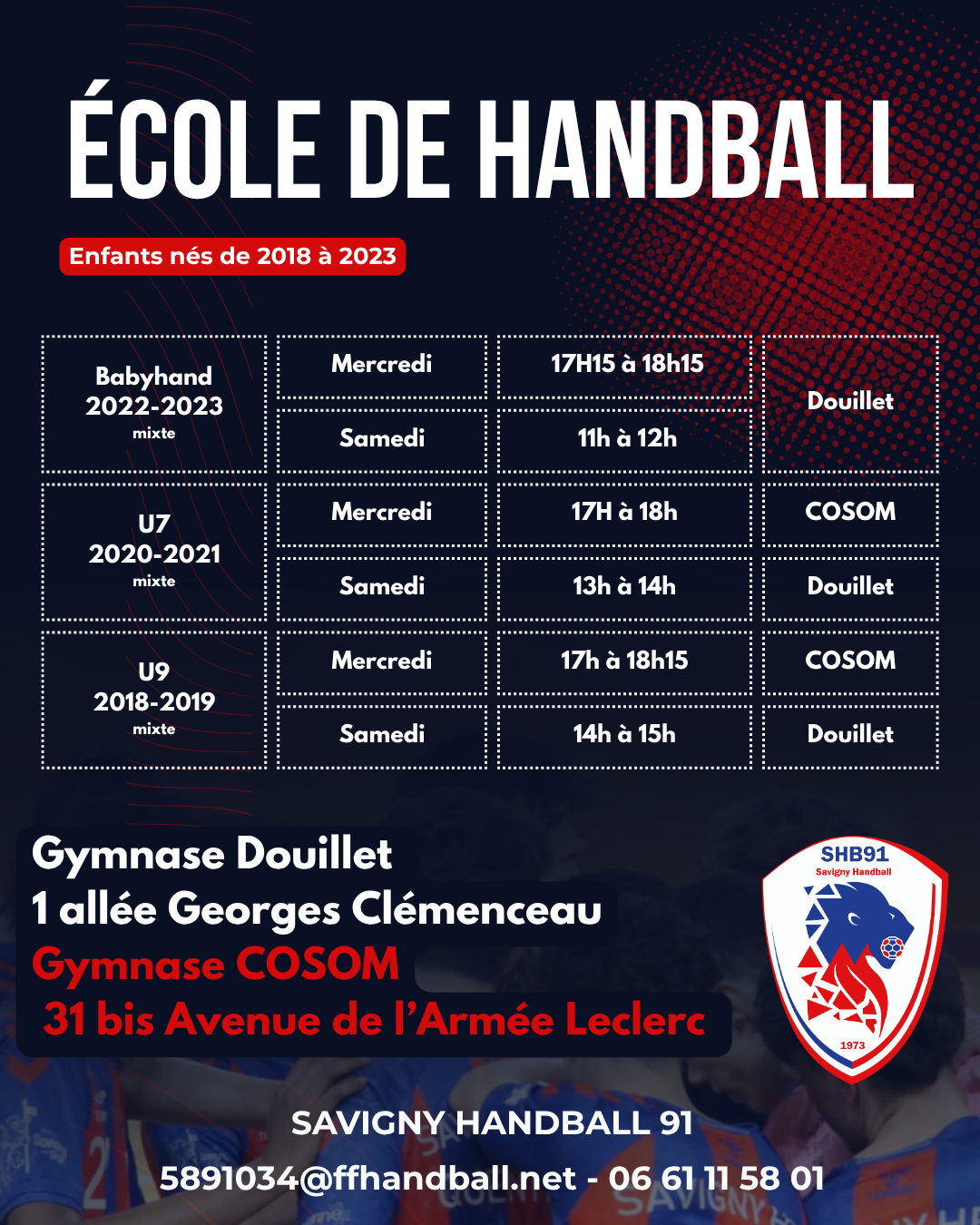 CRÉNEAUX D'ENTRAÎNEMENT ÉCOLE DE HAND