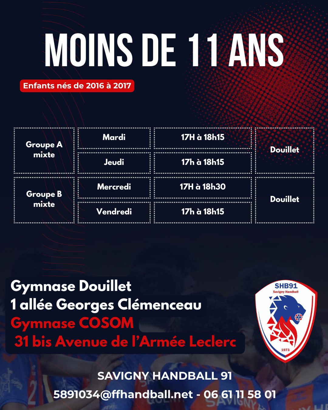 CRÉNEAUX D'ENTRAÎNEMENT MOINS DE 11 ANS