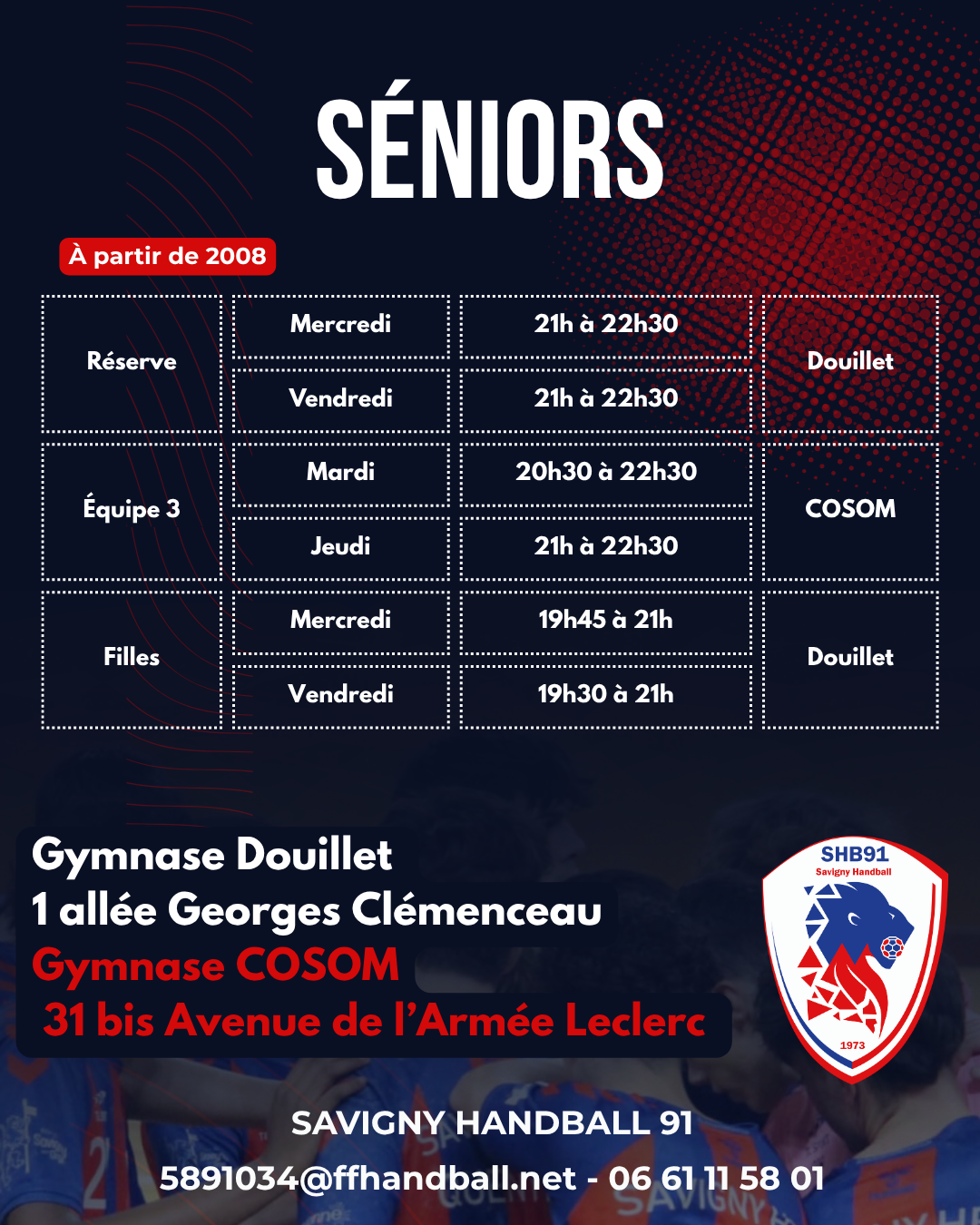 CRÉNEAUX D'ENTRAÎNEMENT SENIORS